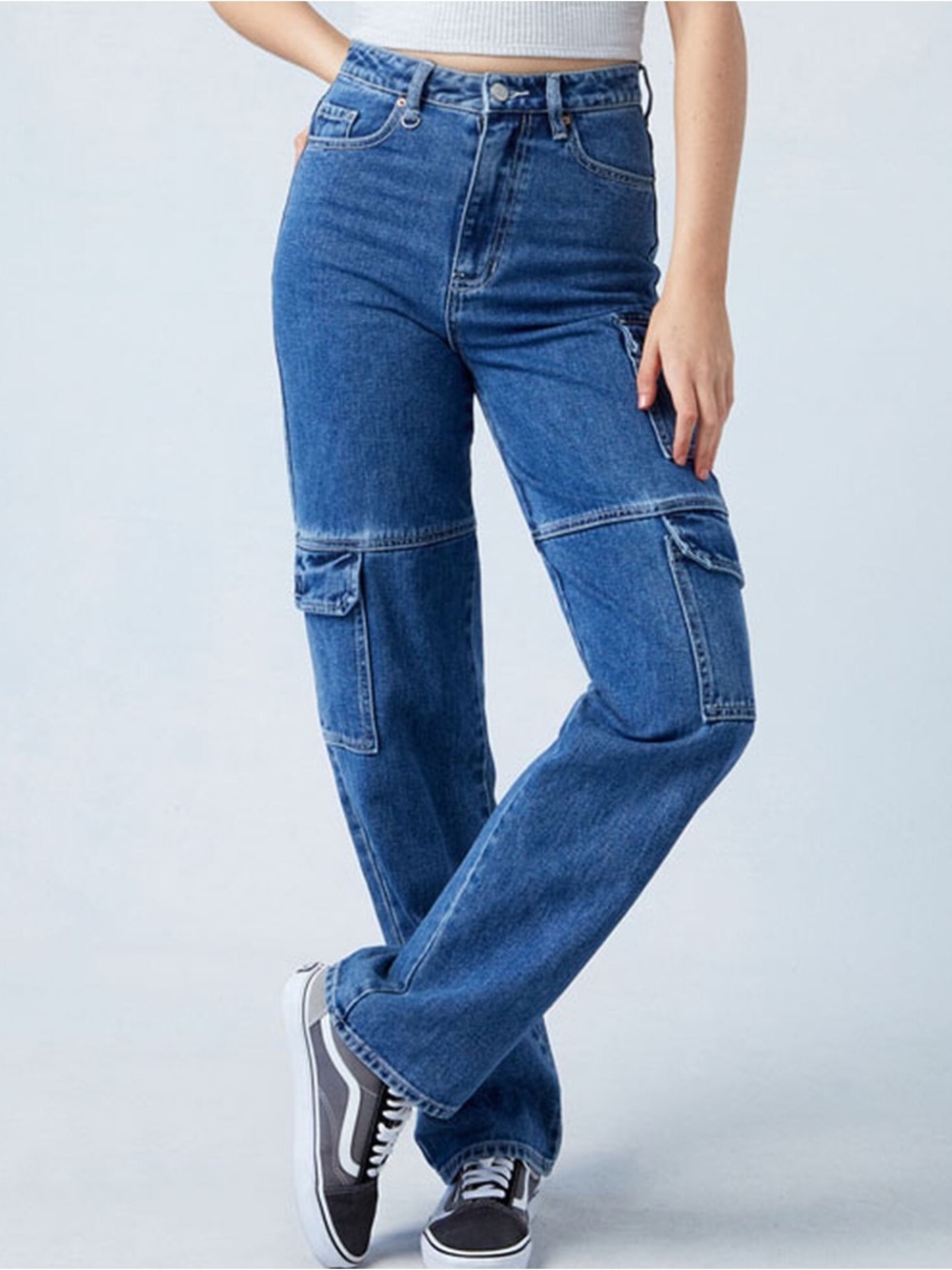 Pacsun 90s Boyfriend Jeans Cargo Utility Pocket Straight Leg High Waist Denim 25